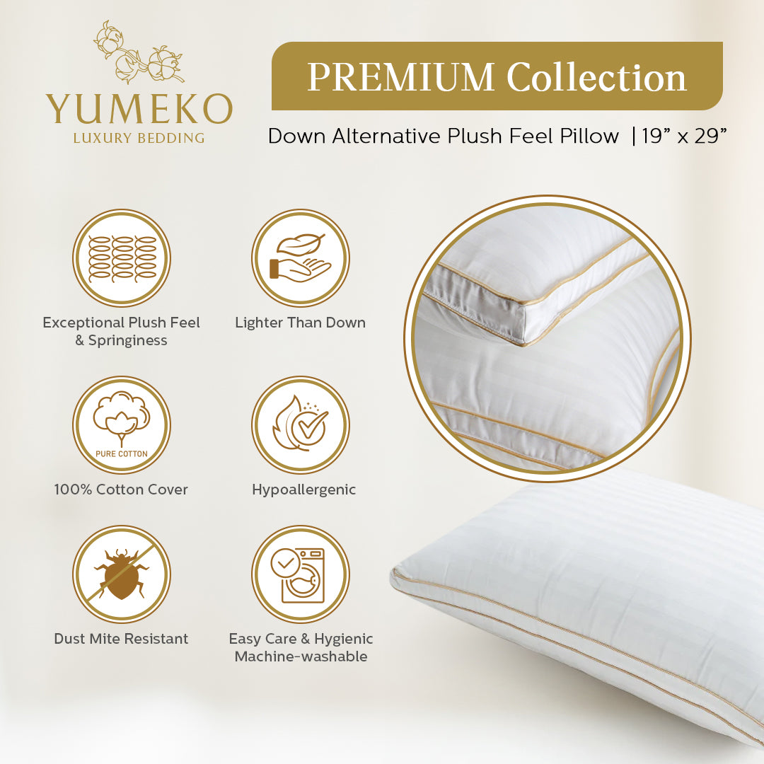 YUMEKO Premium Collection Down Alternative Plush Feel Pillow - Medium Firm / Firm