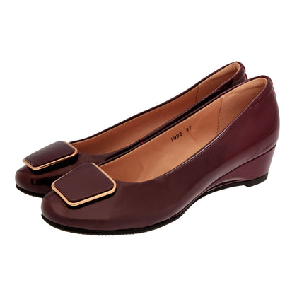 Caratti Maroon Leather Wedged Heels (Short, with Buckle)