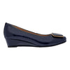 Caratti Navy Leather Wedged Heels (Short, with Buckle)