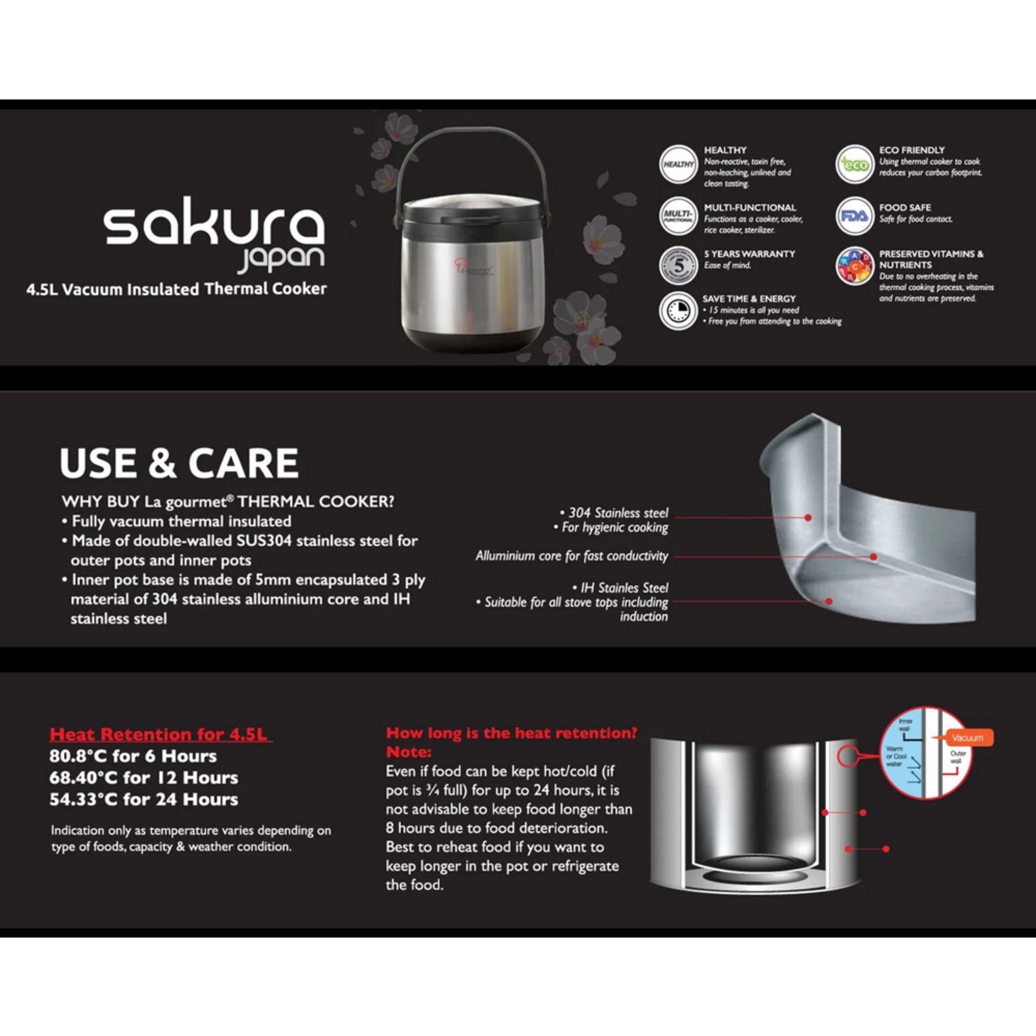 La gourmet 3L Sakura Vacuum Thermal Cooker (LGWC267887)