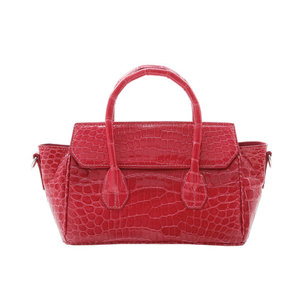 SANCHŌ Genuine Crocodile Leather Top Handle Tote with Detachable Long Shoulder Bag - Hibiscus
