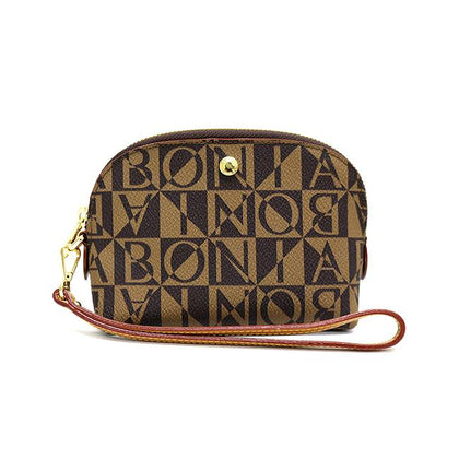 Bonia Monogram Zipper Pouch-Brown