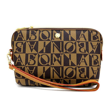 Bonia Monogram Zipper Pouch-Brown