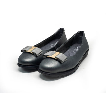 Barani Leather Pumps Ballet Flats with Fixed Buckle 8841-33 Gunmetal