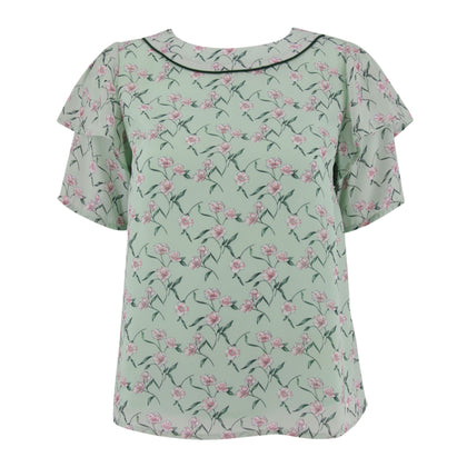 FIMI Floral Layered Sleeve Blouse - Green
