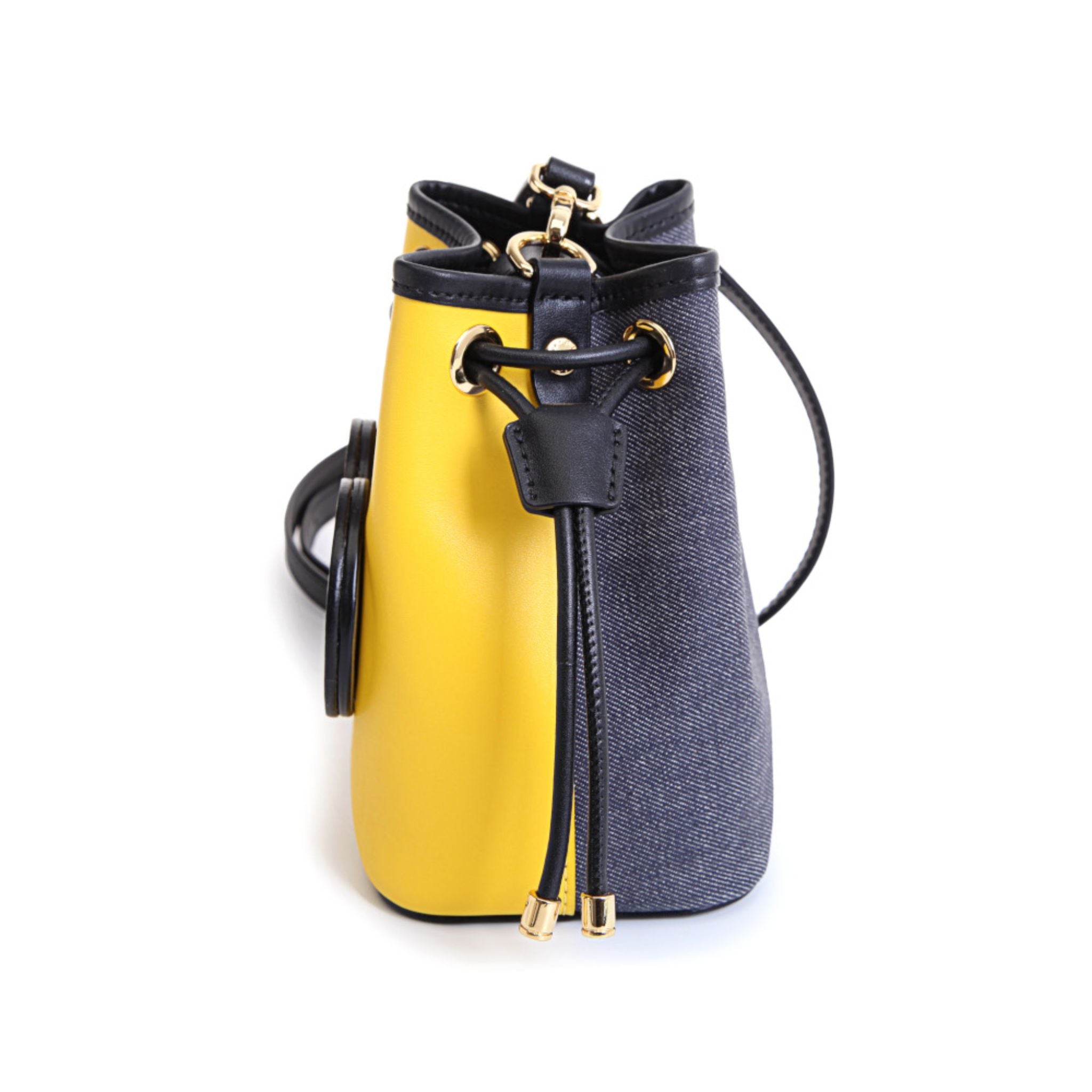 FION Minions Denim with Leather Shoulder Bag - Yellow / Black