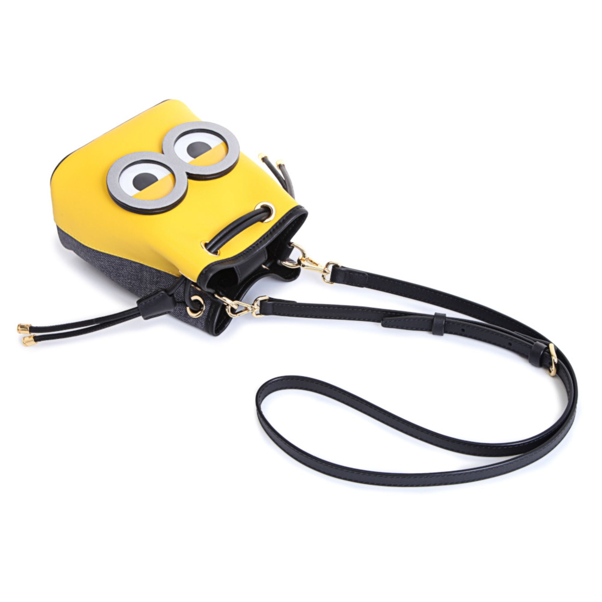 FION Minions Denim with Leather Shoulder Bag - Yellow / Black
