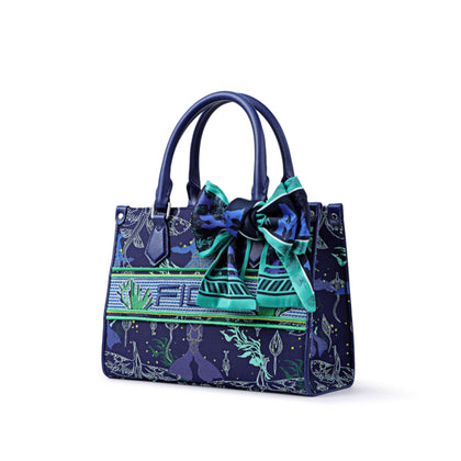 FION Avatar Jacquard with Cow Leather Medium Tote Bag