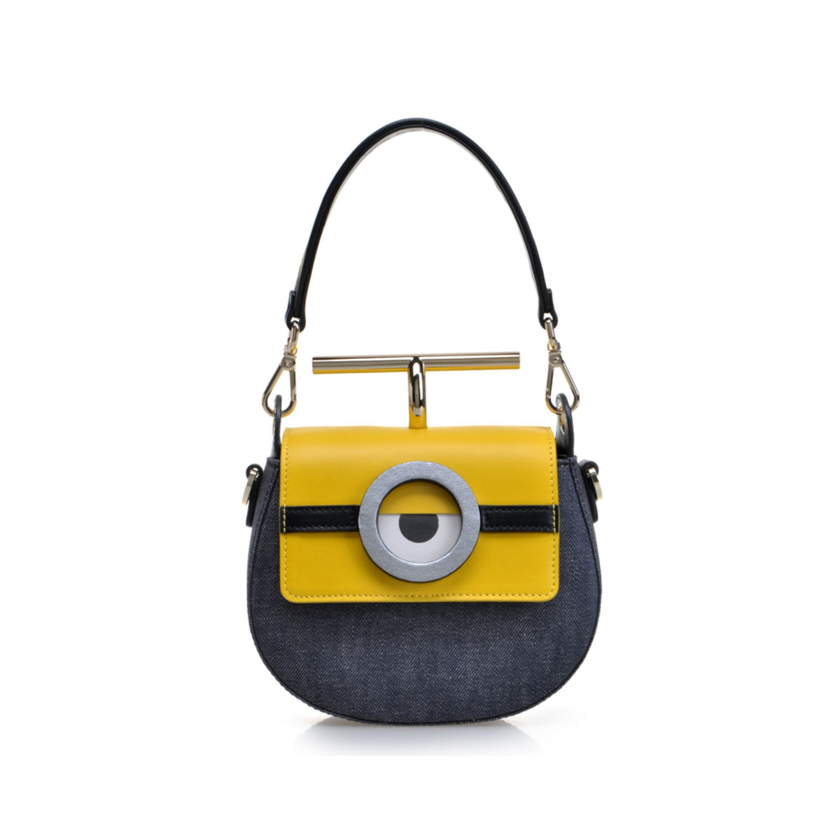 FION Minions Jacquard with Leather Crossbody Shoulder Bag Dark