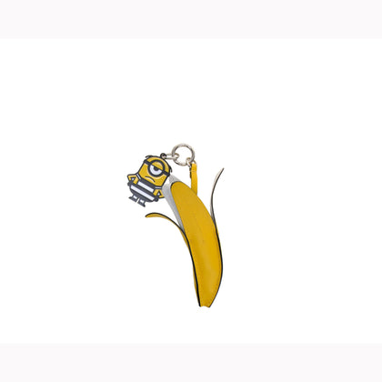 FION Minions Jacquard with Leather Handbag Charms-Banana - Yellow / Black