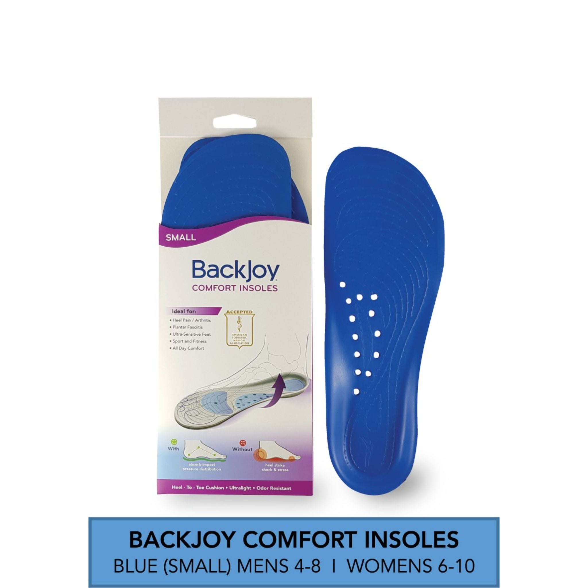 BackJoy Comfort Insoles Womens 6-10 / Mens 4-8 (Small) - Sea Blue