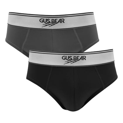 (Bundle of 2) GUS BEAR Microfiber Pro-fit Hipster Briefs (2-pc-pack) - Black/grey