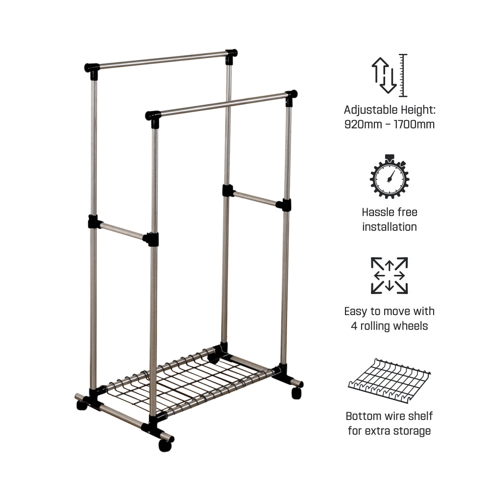Smart Living Double Rod Garment Rack (HW03-002G-2080） – OG Singapore