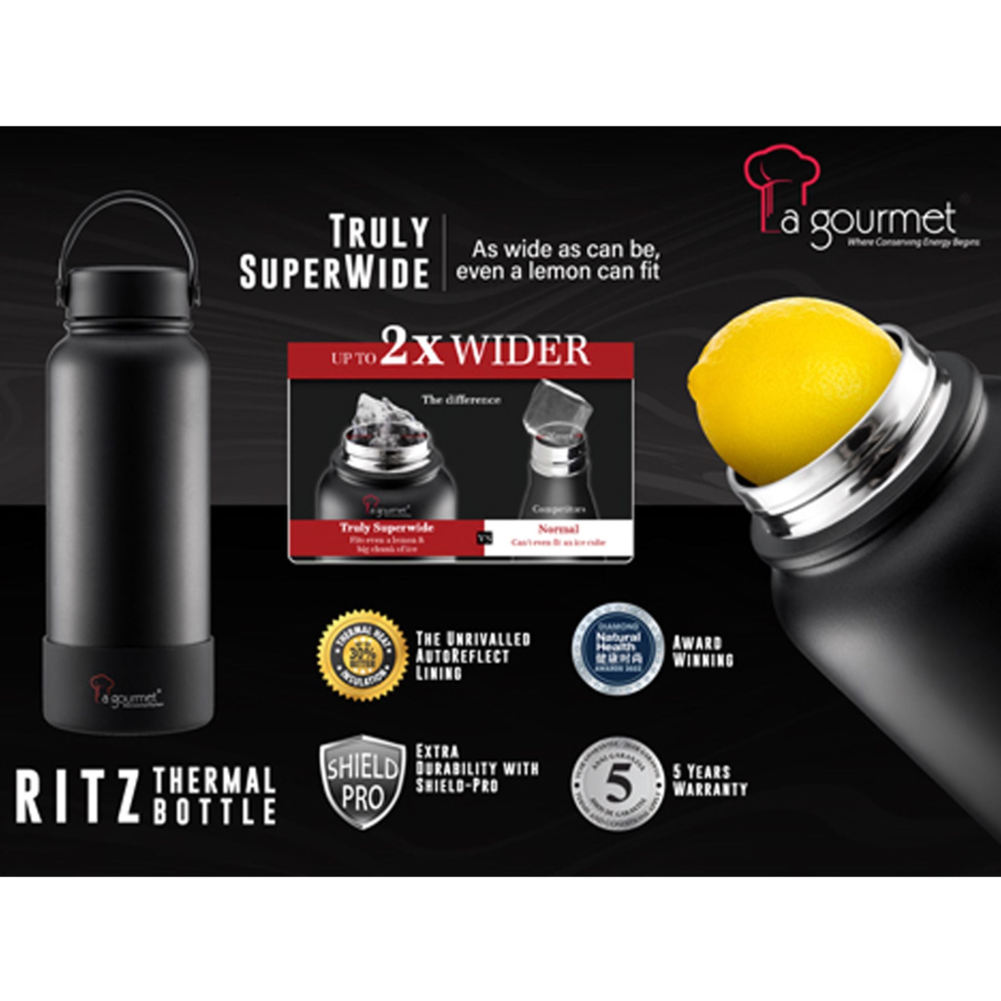 La gourmet 1200ml Ritz Thermal Bottle with Silicone Bottle Keep Hot/Cold - Red (LGRZ408488)