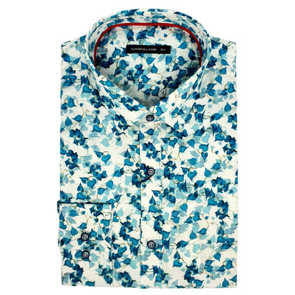 Marcelano Long Sleeved Sateen Weave Digital Printed Shirt - Turquoise