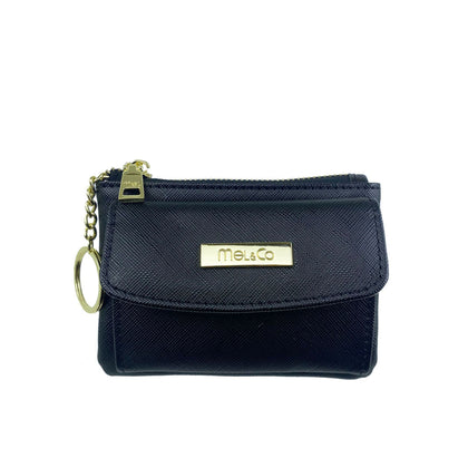 Mel&Co Saffiano Leatherette Front Flap Pocket Pouch With Keyring - Black
