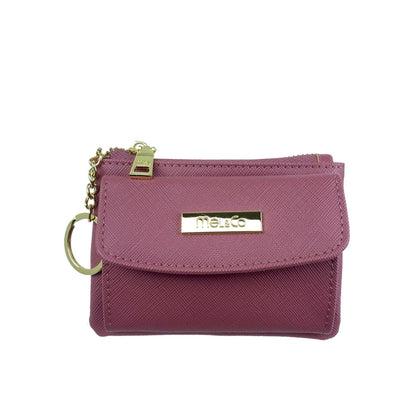 Mel&Co Saffiano Leatherette Front Flap Pocket Pouch With Keyring - Rose