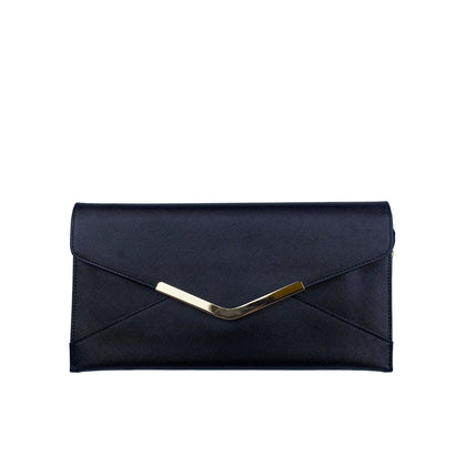 Mel&Co Saffiano Leatherette Envelope Clutch With Chain - Black