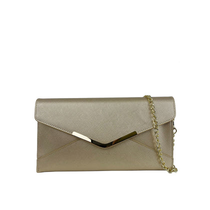 Mel&Co Saffiano Leatherette Envelope Clutch With Chain - Gold