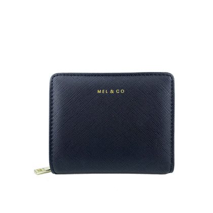 Mel&Co Saffiano-Effect Bifold Zip Coin Card Wallet Black