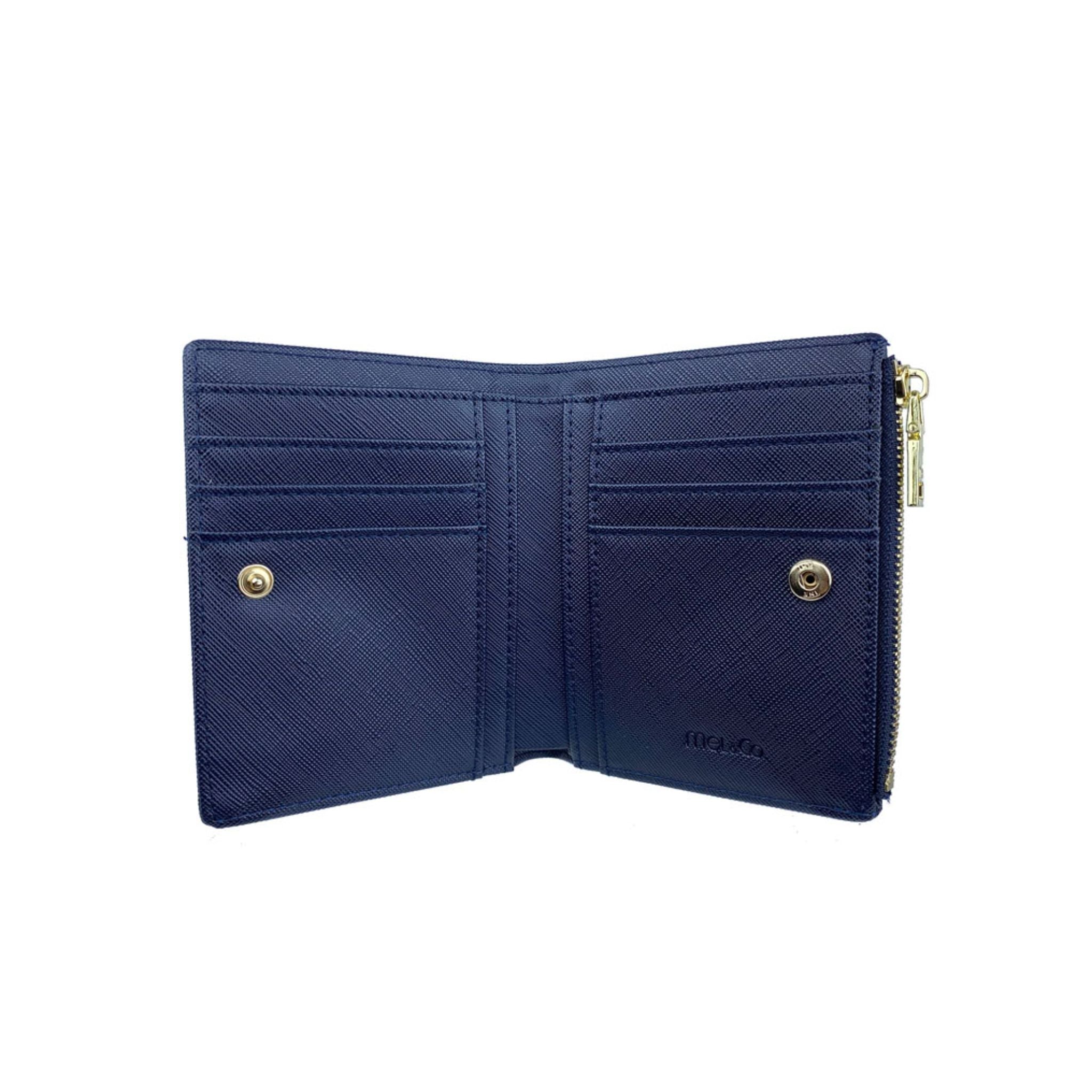 Mel&Co Saffiano-Effect Bifold Compact Snap Wallet Navy