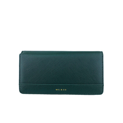 Mel&Co Saffiano-effect Tri-fold Flap Large Wallet - Forest Green