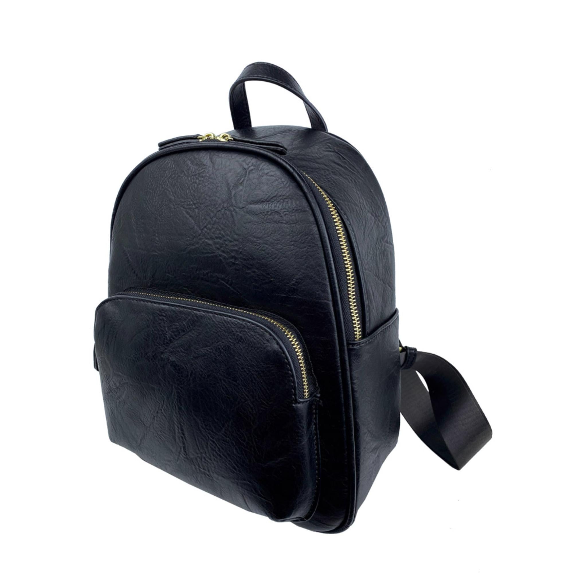 Mel&Co Faux Leather Round Top Minimalist Backpack Black