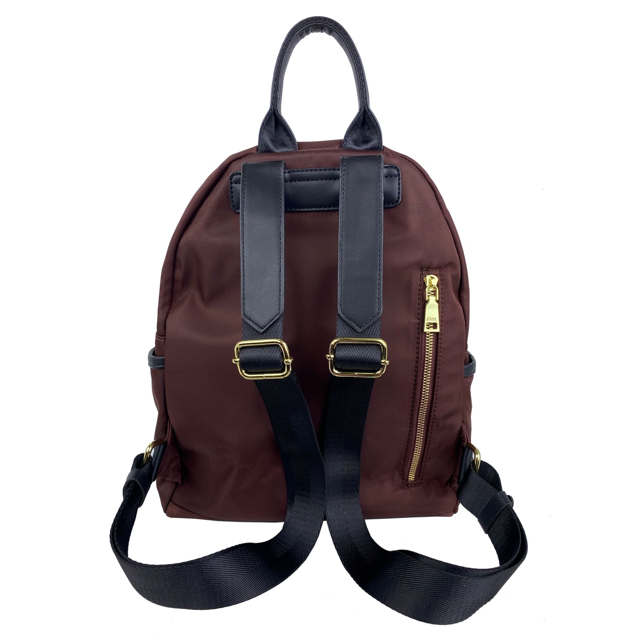 Mel&Co Nylon Backpack With Leather Trims - Reddish Brown