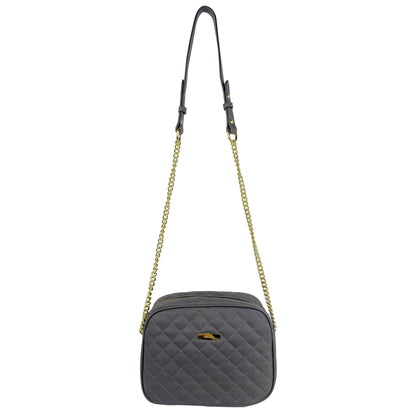 Mel&Co Quilted Semi-chain Sling Bag - Grey