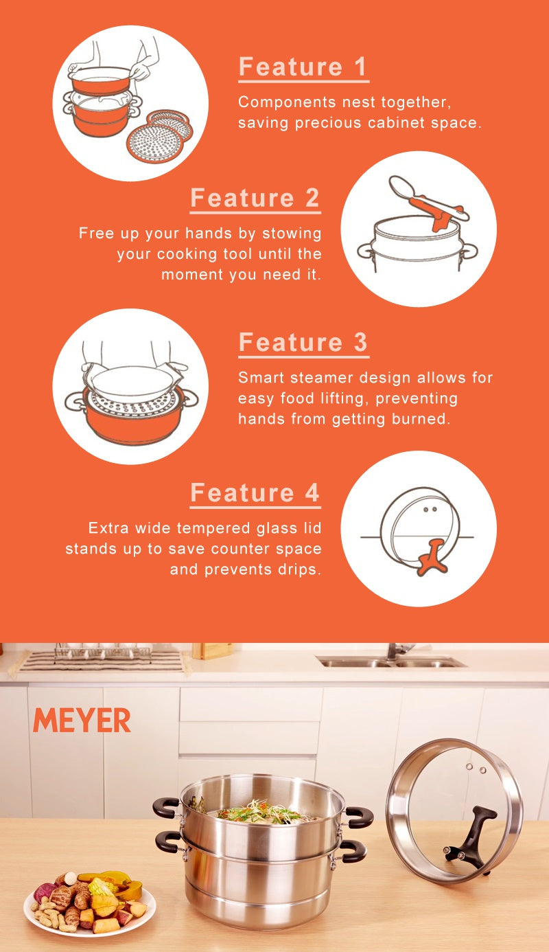 Meyer 28cm 3-Tier Stainless Steel Steamer Set Induction Friendly (70050)