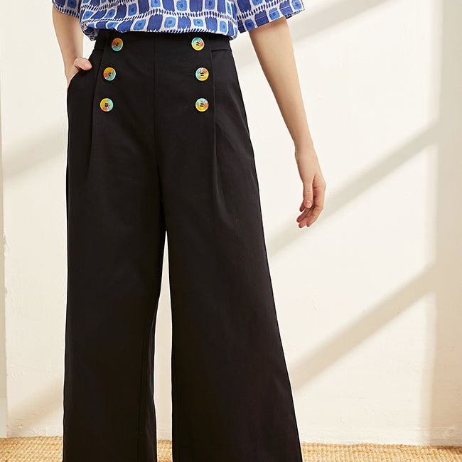 JA.SOCHA Mila Button Front Wide Leg Pants In Peony Navy