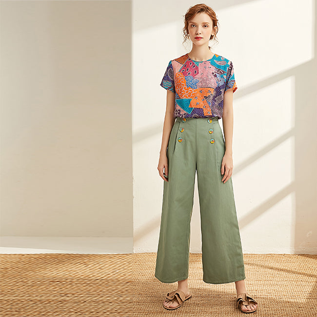 JA.SOCHA Mila Button Front Wide Leg Pants In Shale Green