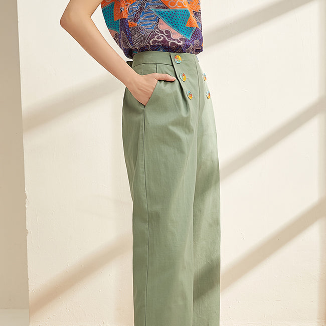 JA.SOCHA Mila Button Front Wide Leg Pants In Shale Green
