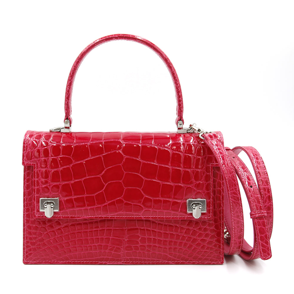 SANCHŌ Crocodile Leather Tote with Detachable Long Shoulder Strap - Hibiscus