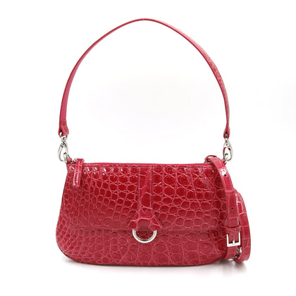 SANCHŌ Crocodile Leather Shoulder Bag with Long and Short Detachable Shoulder Straps - Hibiscus
