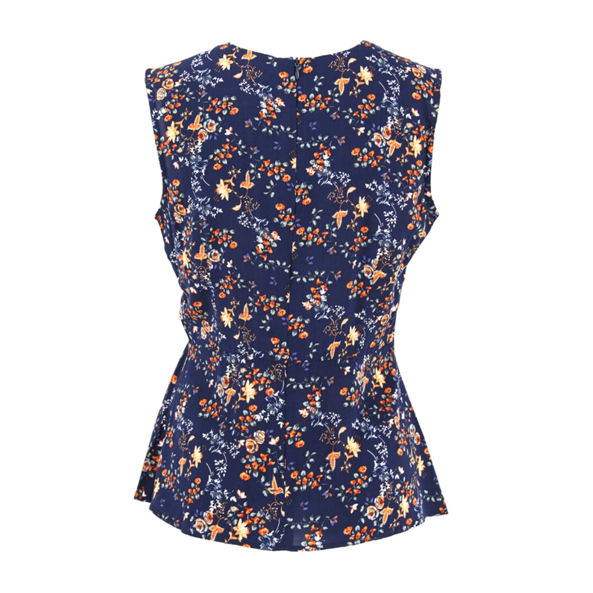 ENRO Floral Blouse with Piping Details Sleeveless Blouse - Printed