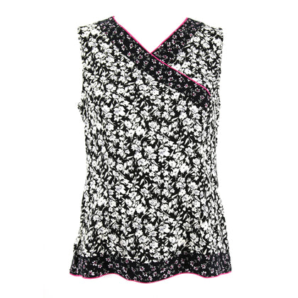 ENRO Mix Fabric With Piping Detail V-Neck Sleeveless Blouse - Printed