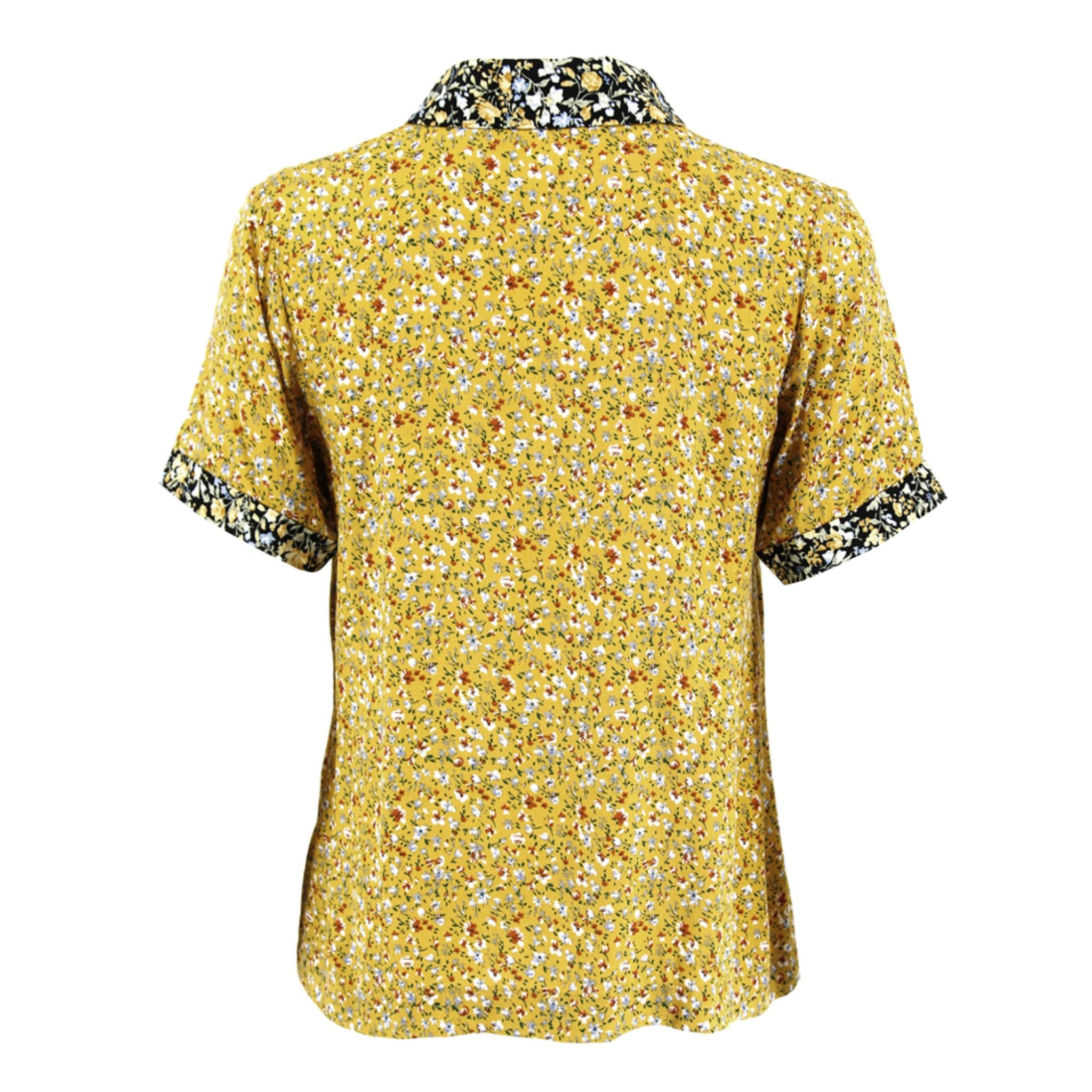 ENRO Mix Fabric Button Down Yellow Blouse - Prints