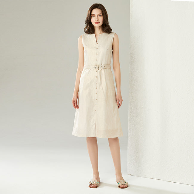 JA.SOCHA Shimmery Belted Linen Dress