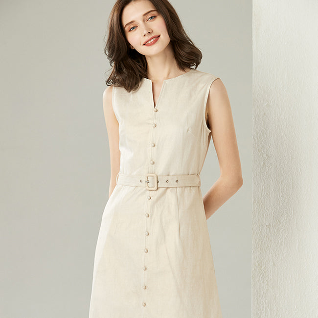 JA.SOCHA Shimmery Belted Linen Dress