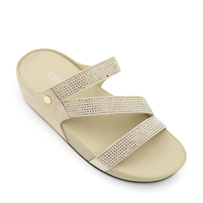 Sole Relief Diamond Embellished Slip-On Sandals - Beige