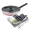 WMF Colorido Rose Pink 26cm Frypan with Glass Lid + 12-pc Palma Cromargan Cutlery Set