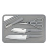 Kukeri 5-pc Cutting Board, Knives, Scissors and Peeler Set - Grey