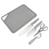 Kukeri 5-pc Cutting Board, Knives, Scissors and Peeler Set - Grey