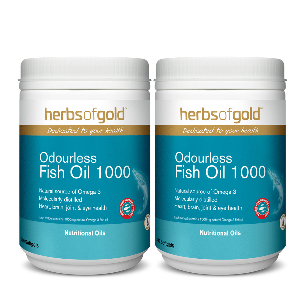 Herbs of Gold Odourless Fish Oil 1000 300 Softgels - Bundle of 2