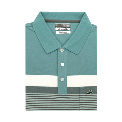 Crocodile Short-Sleeved Polo - Green Grey