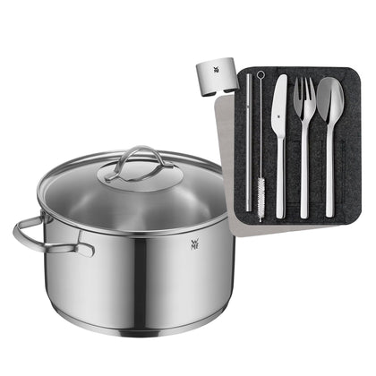 WMF Provence Plus 24cm High Casserole with Lid + MY2GO 8-pc Cutlery Set