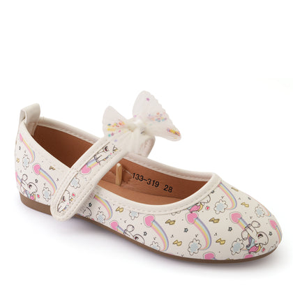 NONO Whimsical Unicorn Mary Jane Topped with Bow - White
