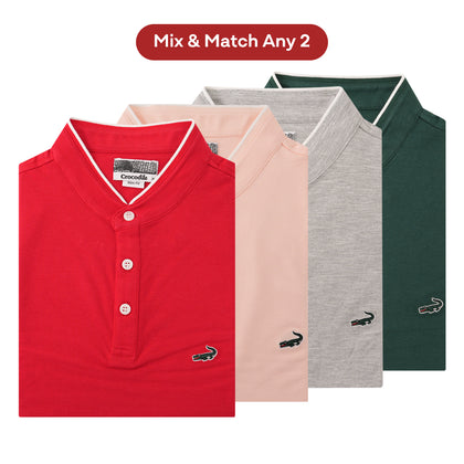 [Mix & Match Any 2] Crocodile Short-Sleeved Mandarin Collar Polo