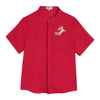 J.Edward Red Mandarin Collar Cotton Short-Sleeve Shirt - Red